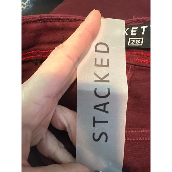 Arketype burgundy distressed flare stacked jeans size 28 - Picture 5 of 7